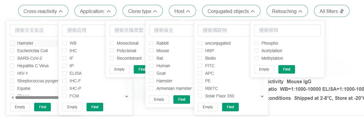 The types of antibodies of Solarbio and Secondary antibody selection interface