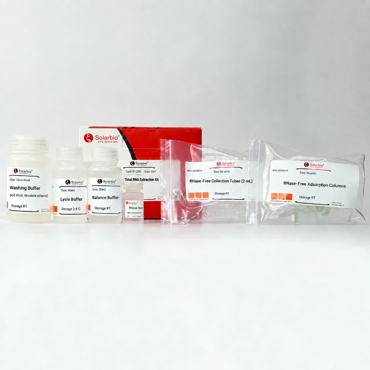 Complete Solarbio R1200 Total RNA Extraction Kit and supplied components
